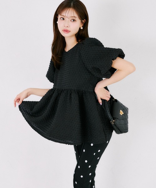 tocco closet（トッコ　クローゼット）の「【ZOZO限定】サイドリボンドットペプラムブラウス　※セットアップ可能（シャツ/ブラウス・レディース・ブラック×ホワイト/ブラック/オフホワイト・M）」の18枚目の写真