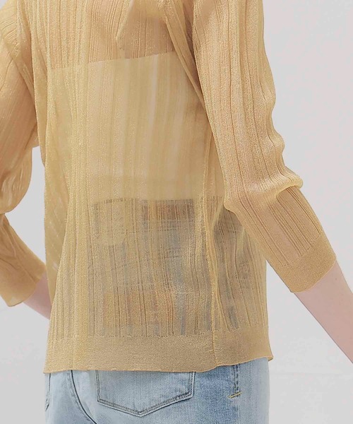 DRESSLAVE(ドレスレイブ)の「shiny sheer random rib cardigan(シャイニーシアーランダムリブカーディガン)(カーディガン/ボレロ・レディース・ゴールド・38)」の6枚目の写真