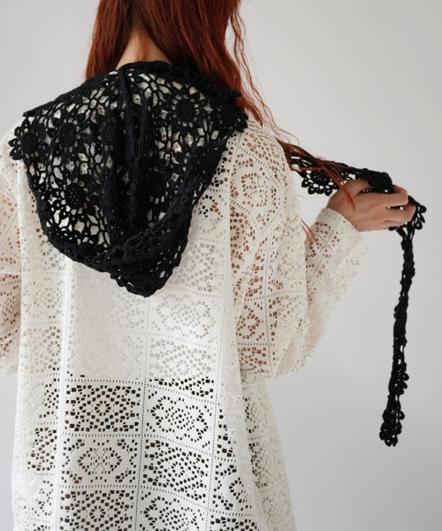 Port（ポート）の「【 Port / ポート 】 フラワー クロシェ フーディー バラクラバ #（ニットキャップ/ビーニー・レディース・ホワイト/ブラック・FREE）」の8枚目の写真