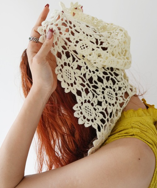 Port（ポート）の「【 Port / ポート 】 フラワー クロシェ フーディー バラクラバ #（ニットキャップ/ビーニー・レディース・ホワイト/ブラック・FREE）」の3枚目の写真