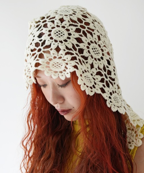 Port（ポート）の「【 Port / ポート 】 フラワー クロシェ フーディー バラクラバ #（ニットキャップ/ビーニー・レディース・ホワイト/ブラック・FREE）」の4枚目の写真