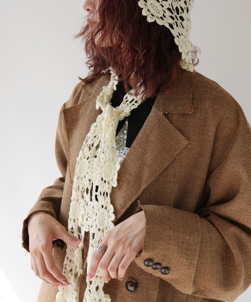 Port（ポート）の「【 Port / ポート 】 フラワー クロシェ フーディー バラクラバ #（ニットキャップ/ビーニー・レディース・ホワイト/ブラック・FREE）」の14枚目の写真