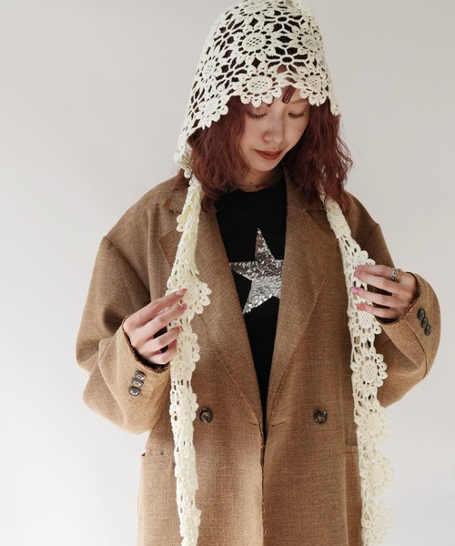 Port（ポート）の「【 Port / ポート 】 フラワー クロシェ フーディー バラクラバ #（ニットキャップ/ビーニー・レディース・ホワイト/ブラック・FREE）」の11枚目の写真