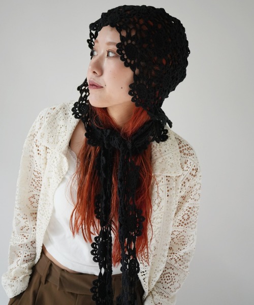 Port（ポート）の「【 Port / ポート 】 フラワー クロシェ フーディー バラクラバ #（ニットキャップ/ビーニー・レディース・ホワイト/ブラック・FREE）」の17枚目の写真