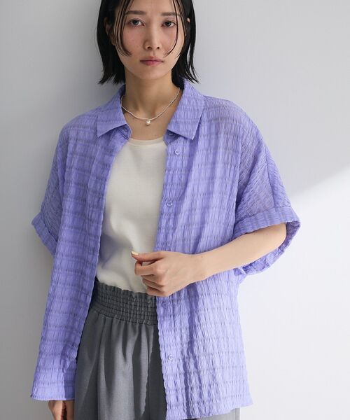 Green Parks(グリーンパークス)の「シアーシャーリングフレンチスリーブシャツ(シャツ/ブラウス・レディース・ブラウン/ブラック/オレンジ/パープル/オフホワイト・FREE)」の9枚目の写真