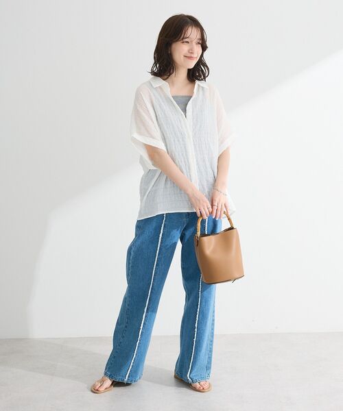 Green Parks(グリーンパークス)の「シアーシャーリングフレンチスリーブシャツ(シャツ/ブラウス・レディース・ブラウン/ブラック/オレンジ/パープル/オフホワイト・FREE)」の13枚目の写真