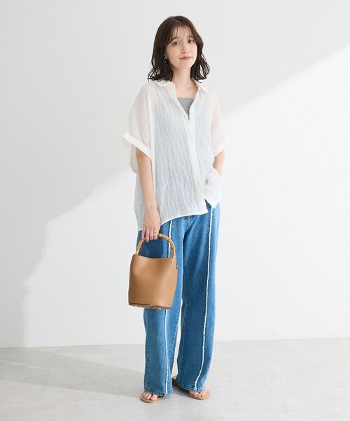 Green Parks(グリーンパークス)の「シアーシャーリングフレンチスリーブシャツ(シャツ/ブラウス・レディース・ブラウン/ブラック/オレンジ/パープル/オフホワイト・FREE)」の14枚目の写真