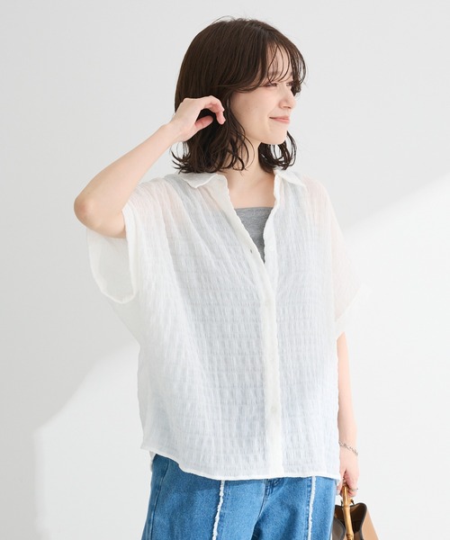 Green Parks(グリーンパークス)の「シアーシャーリングフレンチスリーブシャツ(シャツ/ブラウス・レディース・ブラウン/ブラック/オレンジ/パープル/オフホワイト・FREE)」の2枚目の写真