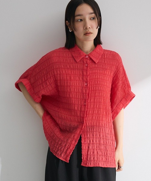 Green Parks(グリーンパークス)の「シアーシャーリングフレンチスリーブシャツ(シャツ/ブラウス・レディース・ブラウン/ブラック/オレンジ/パープル/オフホワイト・FREE)」の5枚目の写真