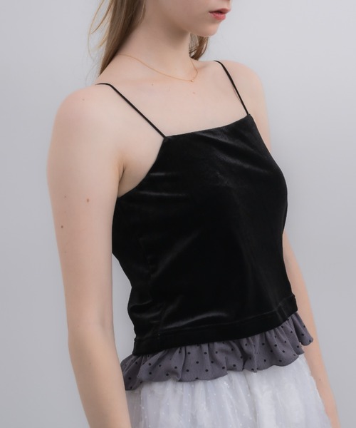 idem（イデム）の「cup in velours frill camisole / 【カップ付き】ベロアキャミソール（キャミソール・レディース・ベージュ/ブラック・FREE）」の16枚目の写真