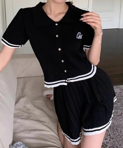 Silly（シリー）の「サマーニット×プリーツSKセットアップ（セットアップ・レディース・ブラック/アイボリー・FREE）」の5枚目の写真