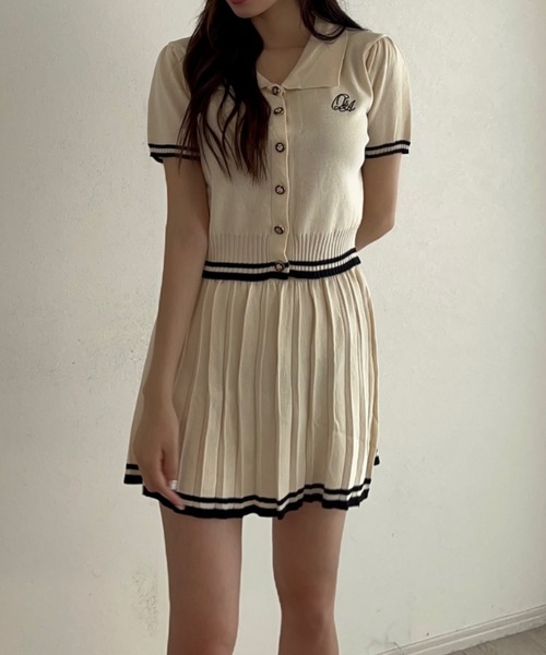 Silly（シリー）の「サマーニット×プリーツSKセットアップ（セットアップ・レディース・ブラック/アイボリー・FREE）」の6枚目の写真