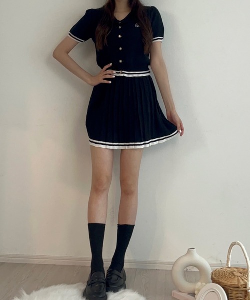 Silly（シリー）の「サマーニット×プリーツSKセットアップ（セットアップ・レディース・ブラック/アイボリー・FREE）」の11枚目の写真