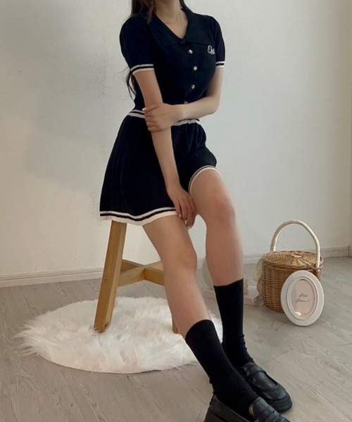 Silly（シリー）の「サマーニット×プリーツSKセットアップ（セットアップ・レディース・ブラック/アイボリー・FREE）」の15枚目の写真