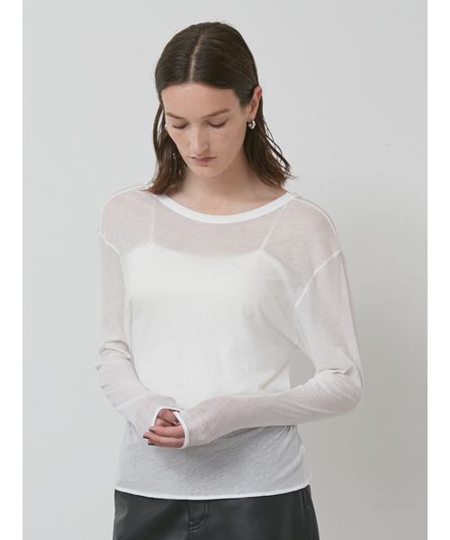 styling/(スタイリング)の「Uネック2WAYカットトップス(Tシャツ/カットソー・レディース・ブラック/カーキ/ホワイト・F)」の4枚目の写真