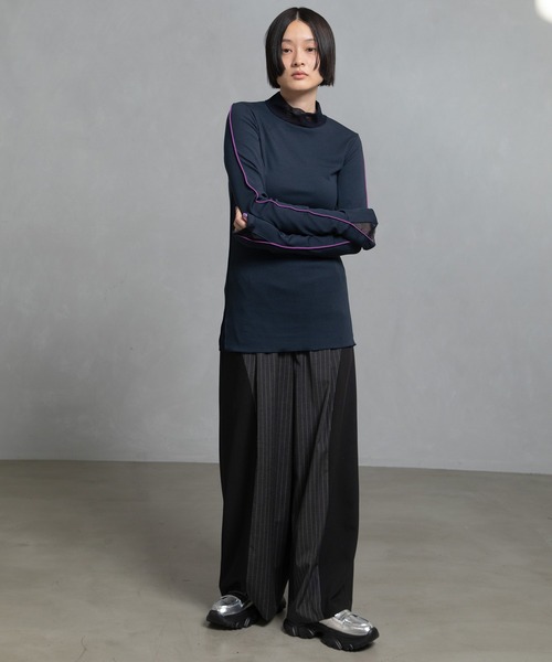 マルシャルテル MARECHAL TERRE リブチュールトップス Tシャツ 黒 リブチュールトップス（Tシャツ/カットソー）｜MARECHAL TERRE