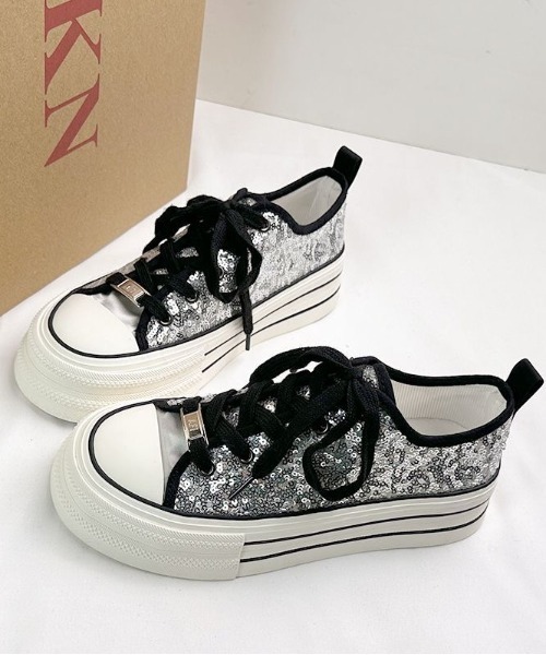 Sibra（シブラ）の「スパンコール厚底キャンバススニーカー（スニーカー・レディース・シルバー・M/S/L）」の9枚目の写真