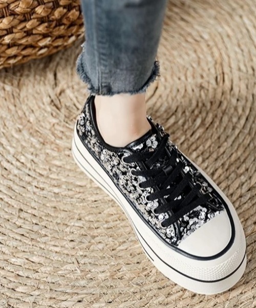 Sibra（シブラ）の「スパンコール厚底キャンバススニーカー（スニーカー・レディース・シルバー・M/S/L）」の3枚目の写真