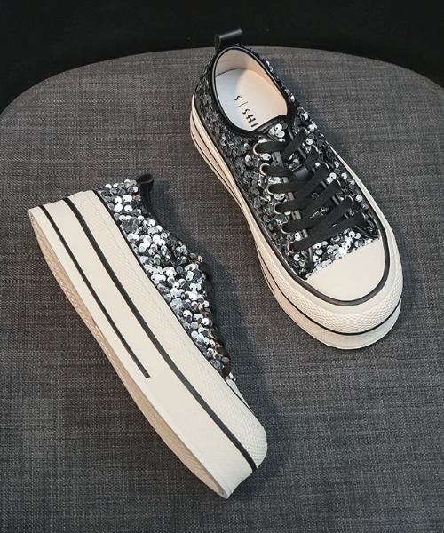 Sibra（シブラ）の「スパンコール厚底キャンバススニーカー（スニーカー・レディース・シルバー・M/S/L）」の7枚目の写真