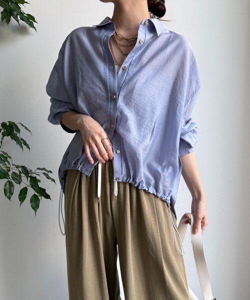 DouDou（ドゥドゥ）の「襟付シアースピンドルブラウス（シャツ/ブラウス・レディース・ブラック/カーキ/ベージュ/バイオレット/アイボリー/ピンク・FREE）」の5枚目の写真