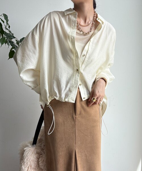 DouDou（ドゥドゥ）の「襟付シアースピンドルブラウス（シャツ/ブラウス・レディース・ブラック/カーキ/ベージュ/バイオレット/アイボリー/ピンク・FREE）」の2枚目の写真