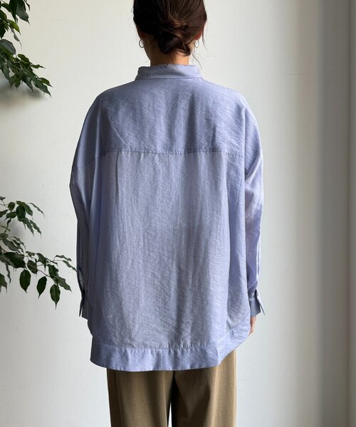 DouDou（ドゥドゥ）の「襟付シアースピンドルブラウス（シャツ/ブラウス・レディース・ブラック/カーキ/ベージュ/バイオレット/アイボリー/ピンク・FREE）」の8枚目の写真