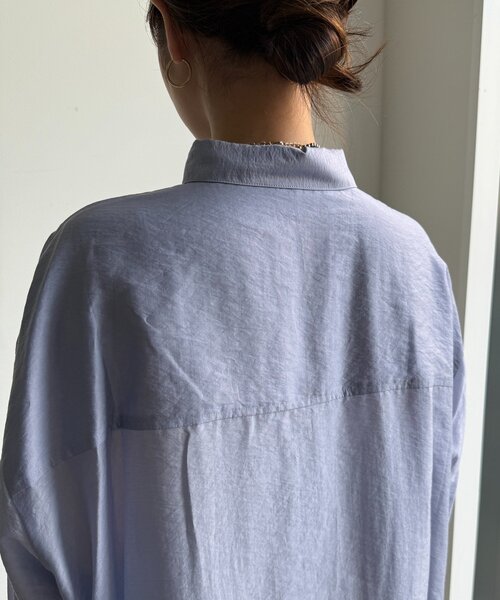 DouDou（ドゥドゥ）の「襟付シアースピンドルブラウス（シャツ/ブラウス・レディース・ブラック/カーキ/ベージュ/バイオレット/アイボリー/ピンク・FREE）」の9枚目の写真