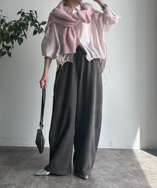 DouDou（ドゥドゥ）の「襟付シアースピンドルブラウス（シャツ/ブラウス・レディース・ブラック/カーキ/ベージュ/バイオレット/アイボリー/ピンク・FREE）」の15枚目の写真