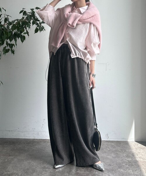 DouDou（ドゥドゥ）の「襟付シアースピンドルブラウス（シャツ/ブラウス・レディース・ブラック/カーキ/ベージュ/バイオレット/アイボリー/ピンク・FREE）」の16枚目の写真