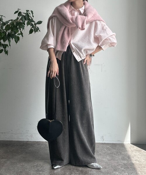 DouDou（ドゥドゥ）の「襟付シアースピンドルブラウス（シャツ/ブラウス・レディース・ブラック/カーキ/ベージュ/バイオレット/アイボリー/ピンク・FREE）」の18枚目の写真