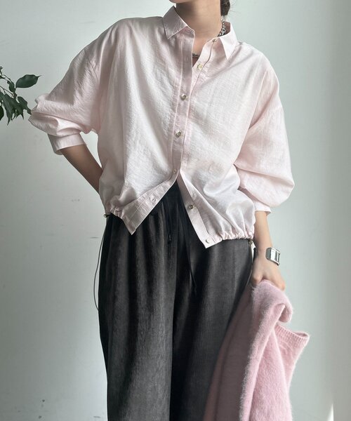 DouDou（ドゥドゥ）の「襟付シアースピンドルブラウス（シャツ/ブラウス・レディース・ブラック/カーキ/ベージュ/バイオレット/アイボリー/ピンク・FREE）」の22枚目の写真