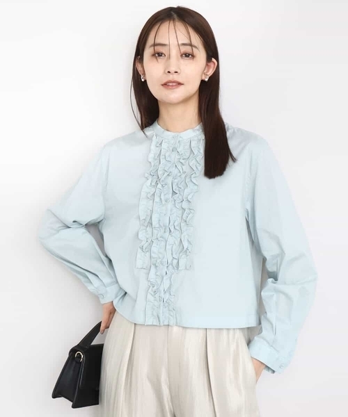 MK MICHEL KLEIN（エムケーミッシェルクラン）の「フロントフリルデザインブラウス/洗える（シャツ/ブラウス・レディース・ミント/ネイビー/ホワイト・38）」の3枚目の写真