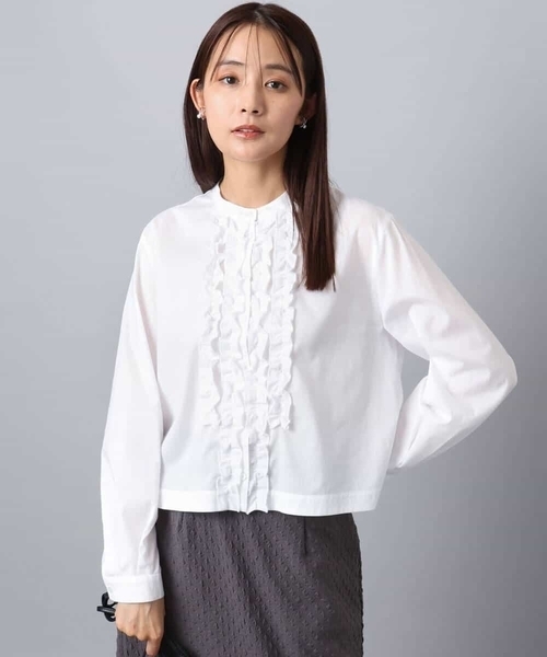 MK MICHEL KLEIN（エムケーミッシェルクラン）の「フロントフリルデザインブラウス/洗える（シャツ/ブラウス・レディース・ミント/ネイビー/ホワイト・38）」の4枚目の写真