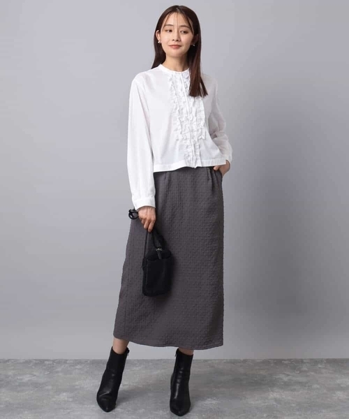 MK MICHEL KLEIN（エムケーミッシェルクラン）の「フロントフリルデザインブラウス/洗える（シャツ/ブラウス・レディース・ミント/ネイビー/ホワイト・38）」の5枚目の写真