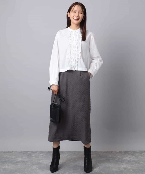 MK MICHEL KLEIN（エムケーミッシェルクラン）の「フロントフリルデザインブラウス/洗える（シャツ/ブラウス・レディース・ミント/ネイビー/ホワイト・38）」の6枚目の写真