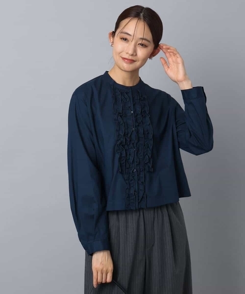 MK MICHEL KLEIN（エムケーミッシェルクラン）の「フロントフリルデザインブラウス/洗える（シャツ/ブラウス・レディース・ミント/ネイビー/ホワイト・38）」の7枚目の写真