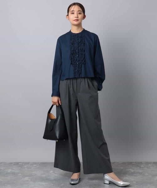 MK MICHEL KLEIN（エムケーミッシェルクラン）の「フロントフリルデザインブラウス/洗える（シャツ/ブラウス・レディース・ミント/ネイビー/ホワイト・38）」の8枚目の写真