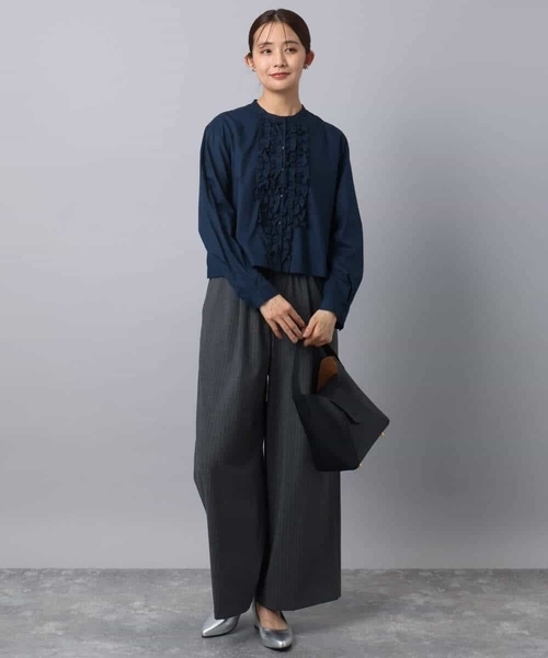 MK MICHEL KLEIN（エムケーミッシェルクラン）の「フロントフリルデザインブラウス/洗える（シャツ/ブラウス・レディース・ミント/ネイビー/ホワイト・38）」の9枚目の写真