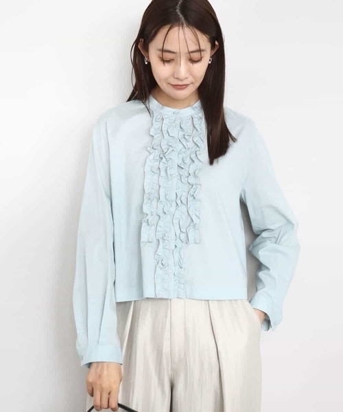 MK MICHEL KLEIN（エムケーミッシェルクラン）の「フロントフリルデザインブラウス/洗える（シャツ/ブラウス・レディース・ミント/ネイビー/ホワイト・38）」の10枚目の写真