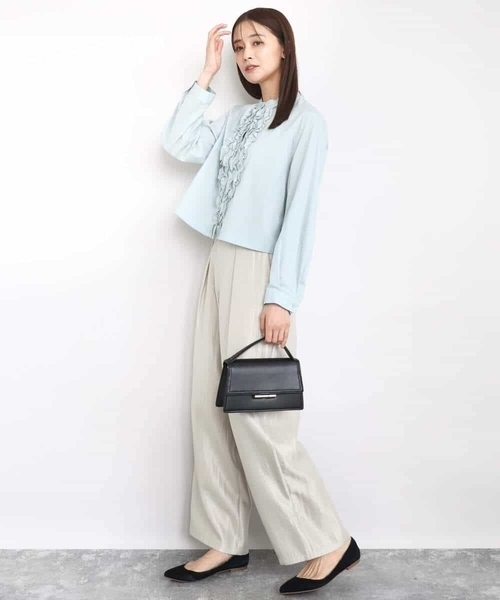 MK MICHEL KLEIN（エムケーミッシェルクラン）の「フロントフリルデザインブラウス/洗える（シャツ/ブラウス・レディース・ミント/ネイビー/ホワイト・38）」の12枚目の写真