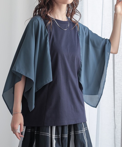 n'OrLABEL(ノアールレーベル)の「異素材ケープスリーブカットソー(Tシャツ/カットソー・レディース・ボルドー/ブラック/ネイビー・2/1)」の1枚目の写真