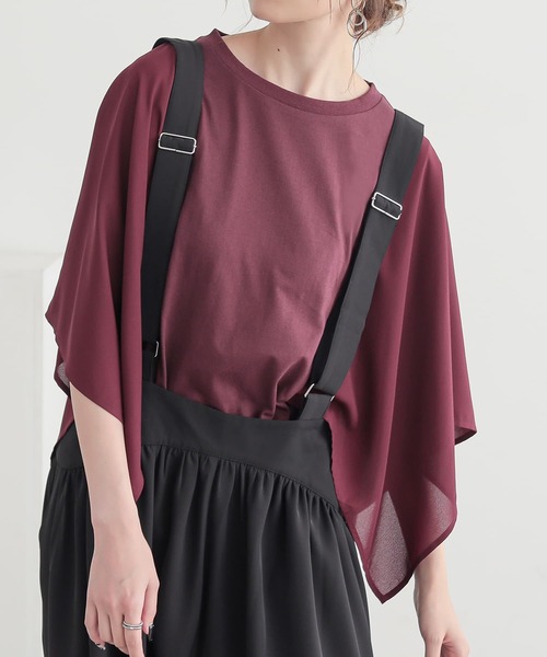 n'OrLABEL(ノアールレーベル)の「異素材ケープスリーブカットソー(Tシャツ/カットソー・レディース・ボルドー/ブラック/ネイビー・2/1)」の3枚目の写真