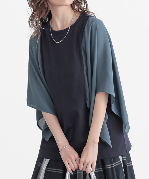 n'OrLABEL(ノアールレーベル)の「異素材ケープスリーブカットソー(Tシャツ/カットソー・レディース・ボルドー/ブラック/ネイビー・2/1)」の5枚目の写真