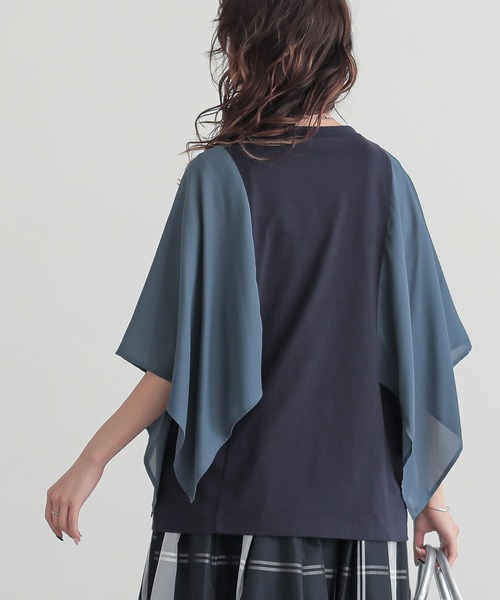 n'OrLABEL(ノアールレーベル)の「異素材ケープスリーブカットソー(Tシャツ/カットソー・レディース・ボルドー/ブラック/ネイビー・2/1)」の8枚目の写真
