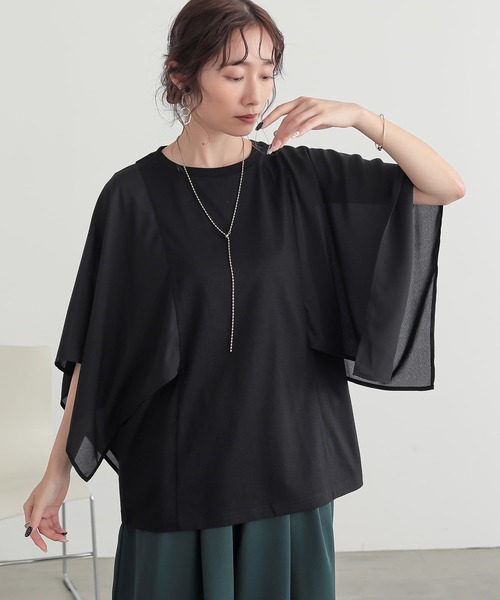 n'OrLABEL(ノアールレーベル)の「異素材ケープスリーブカットソー(Tシャツ/カットソー・レディース・ボルドー/ブラック/ネイビー・2/1)」の19枚目の写真