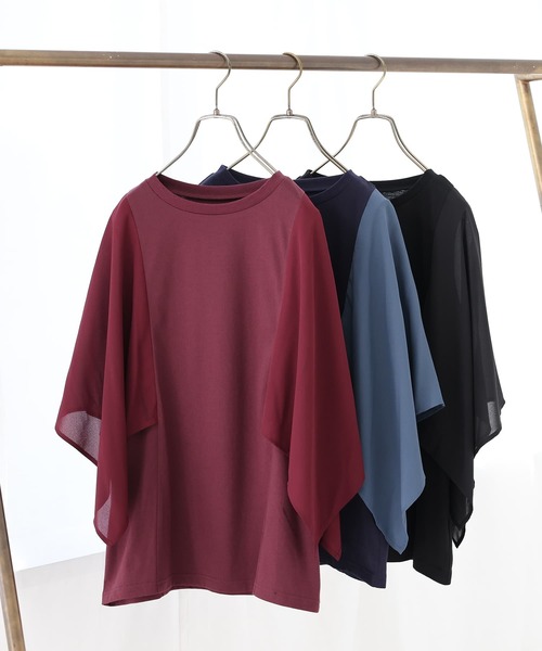 n'OrLABEL(ノアールレーベル)の「異素材ケープスリーブカットソー(Tシャツ/カットソー・レディース・ボルドー/ブラック/ネイビー・2/1)」の4枚目の写真