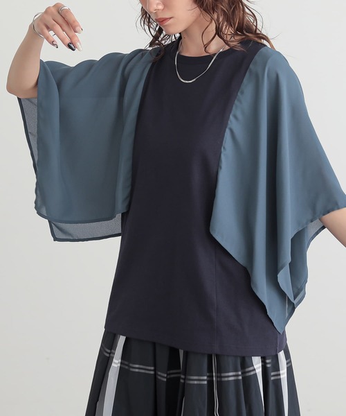n'OrLABEL(ノアールレーベル)の「異素材ケープスリーブカットソー(Tシャツ/カットソー・レディース・ボルドー/ブラック/ネイビー・2/1)」の6枚目の写真