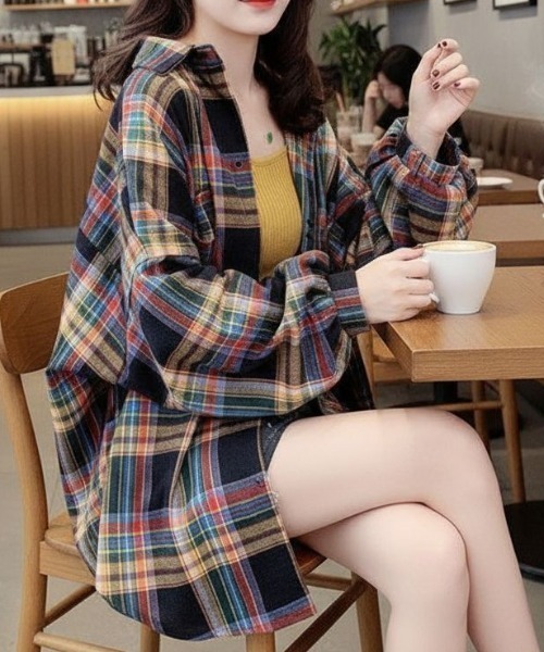 cammie(キャミー)の「チェックバリエーションサイズシャツ(シャツ/ブラウス・レディース・ベージュ/ブラック×ホワイト/ピンク/ホワイト×ブラック/オートミール/レインボー・MEDIUM/LARGE/SMALL)」の19枚目の写真