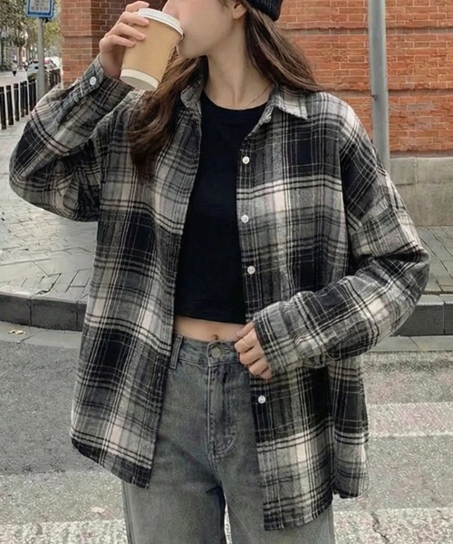 cammie(キャミー)の「チェックバリエーションサイズシャツ(シャツ/ブラウス・レディース・ベージュ/ブラック×ホワイト/ピンク/ホワイト×ブラック/オートミール/レインボー・MEDIUM/LARGE/SMALL)」の22枚目の写真