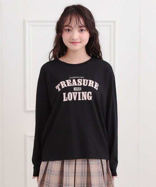 PINK-latte(ピンクラテ)の「【プチプラ】カレッジロンT(Tシャツ/カットソー・キッズ・オフホワイト/ブラック/サックスブルー・13/14/15 /16)」の5枚目の写真
